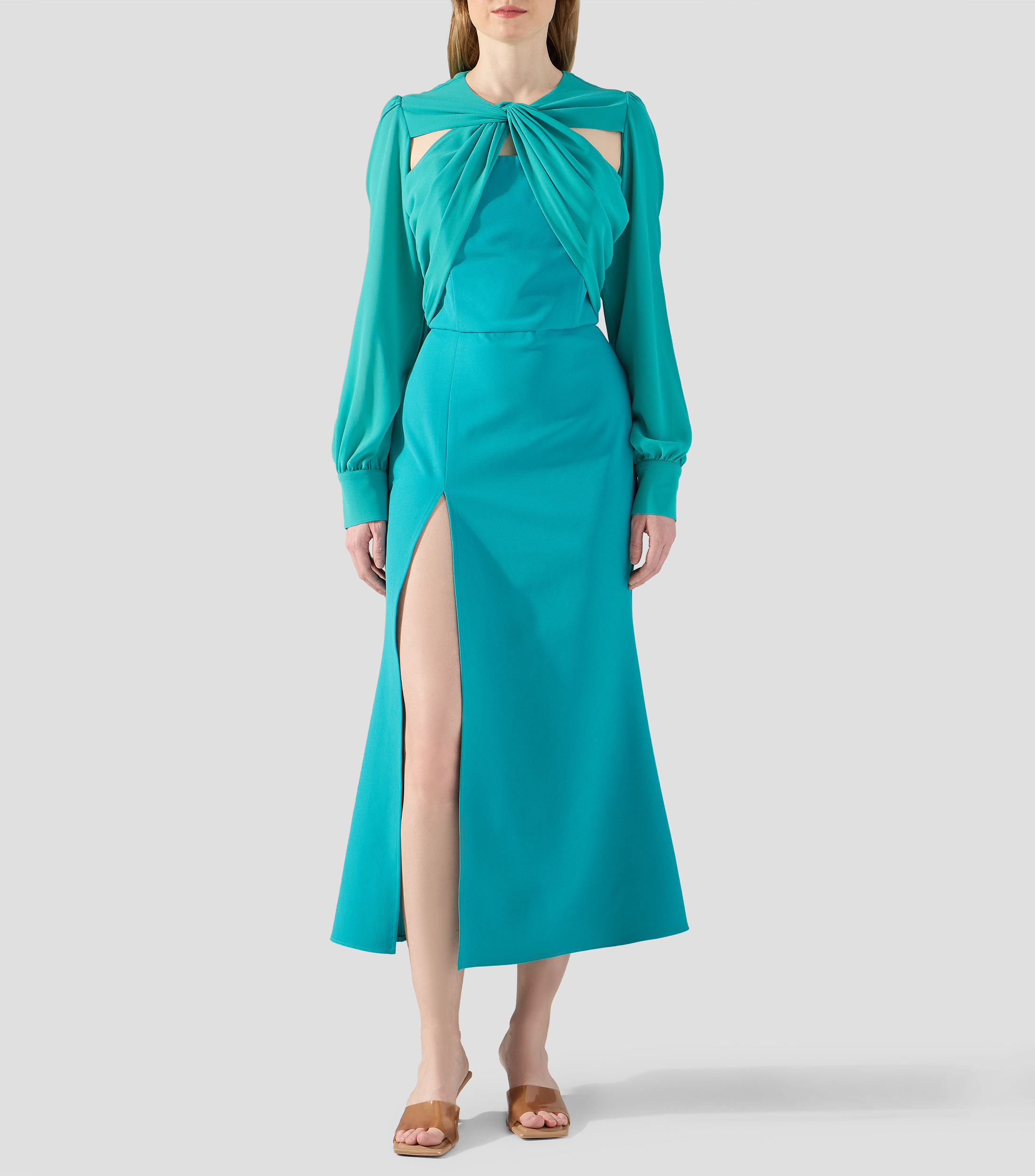 Vestido de fiesta largo con manga larga liso Mujer